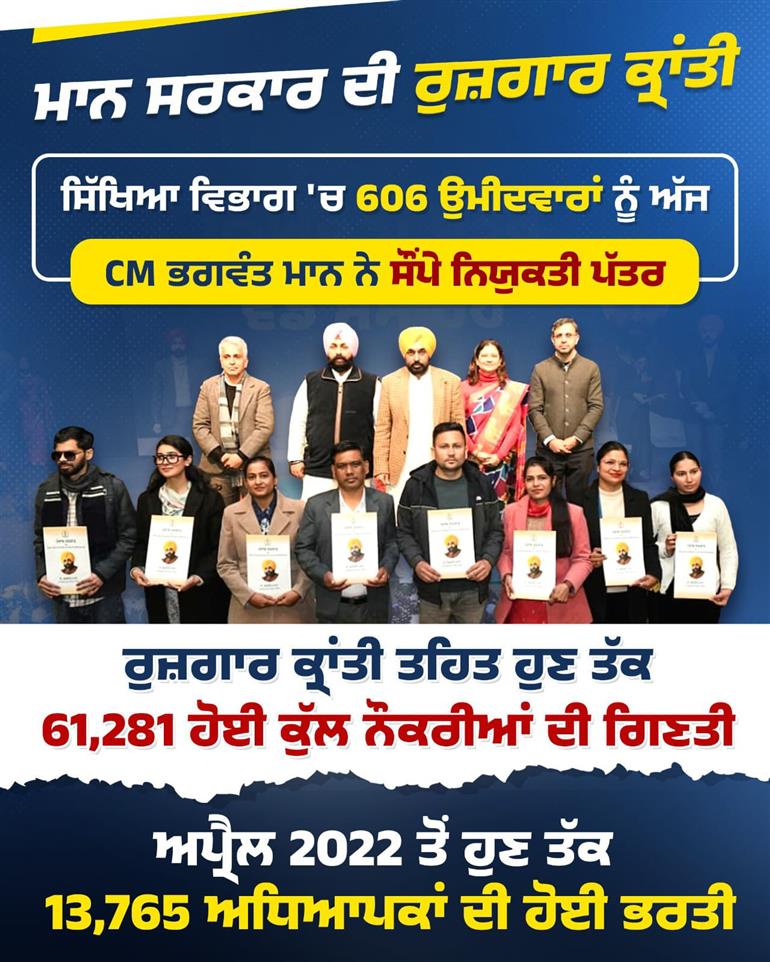 पंजाब के इतिहास में पहली बार चार सालों में 61,000 से अधिक युवाओं को सरकारी नौकरी मिली - भगवंत सिंह मान